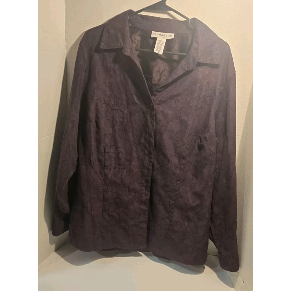 Sagharbor Women's Purple Long Sleeve Button Up Shirt Size 1xl